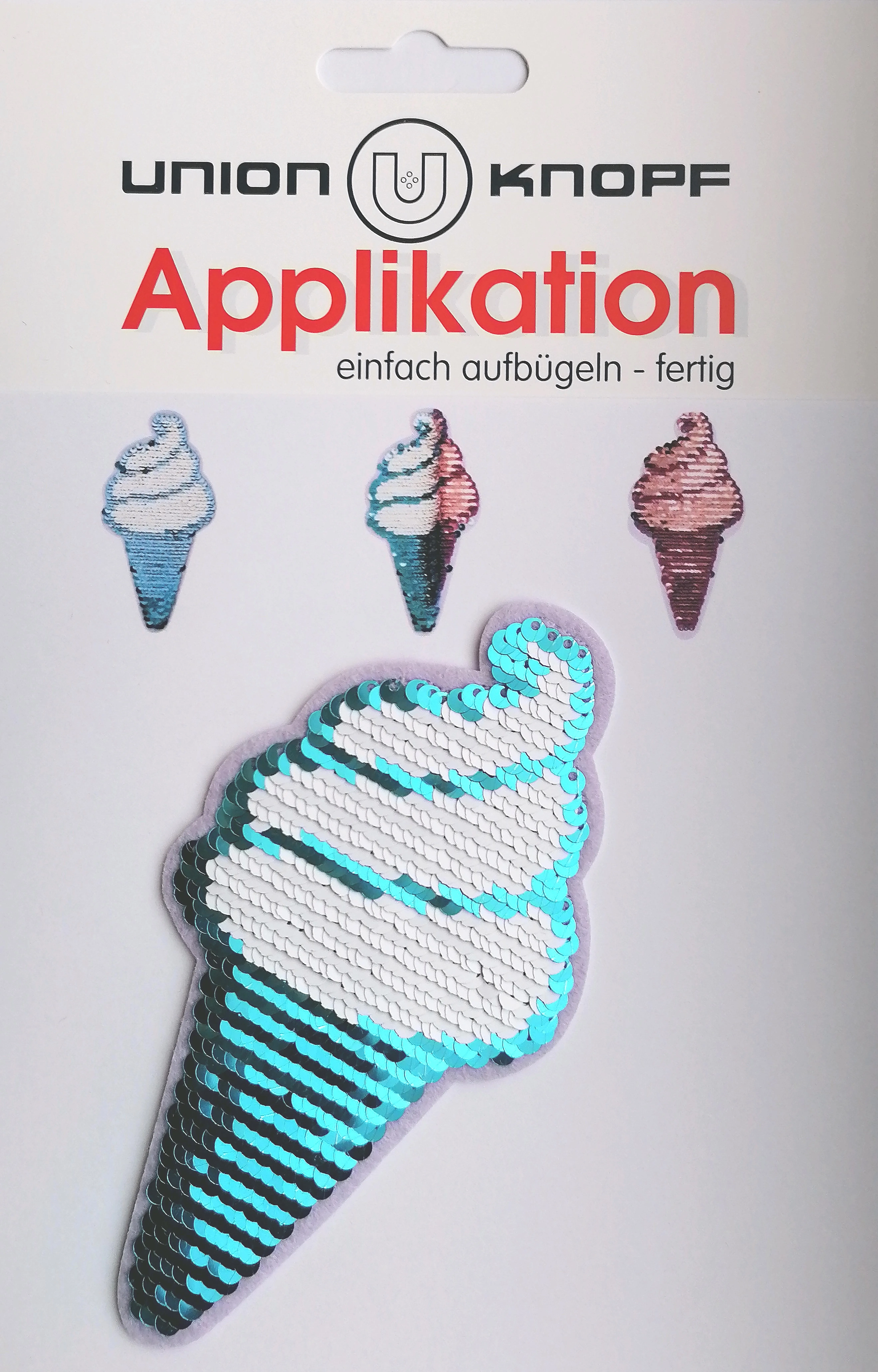 Opstrijkbare omkeerbare pailletten applicatie - ijsje - 7 x 13,5 cm